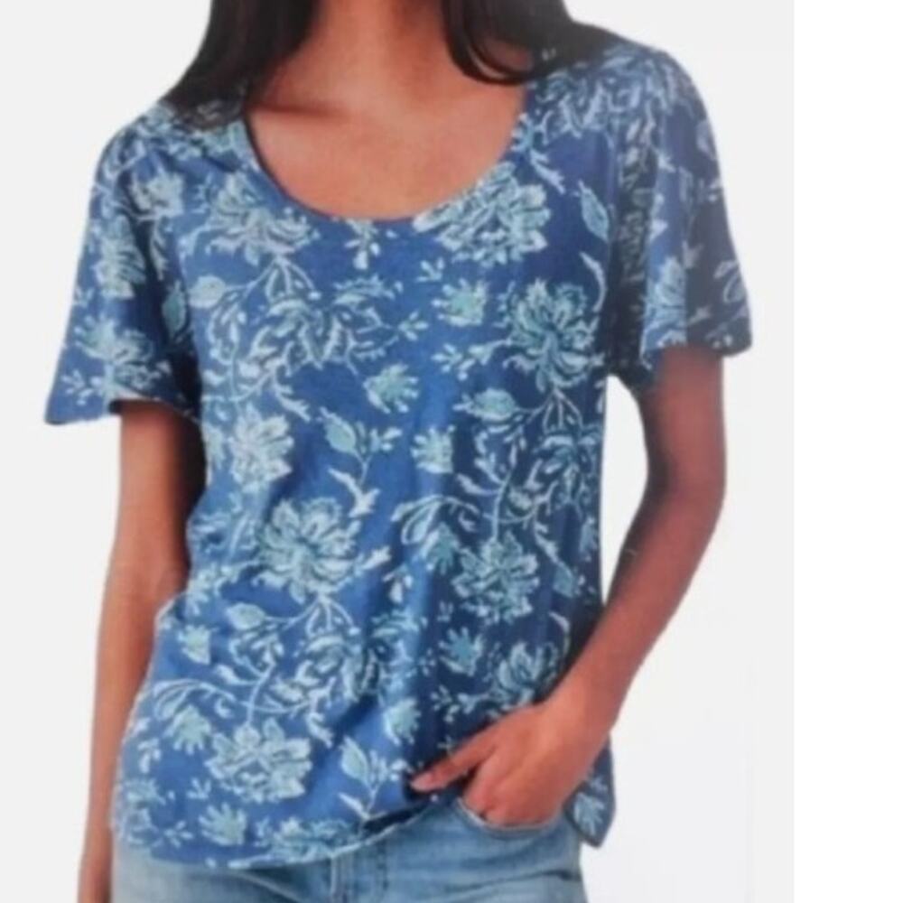 Lucky Brand Floral Tee Womens Size XXL Blue Cotton Modal Casual Knit Top